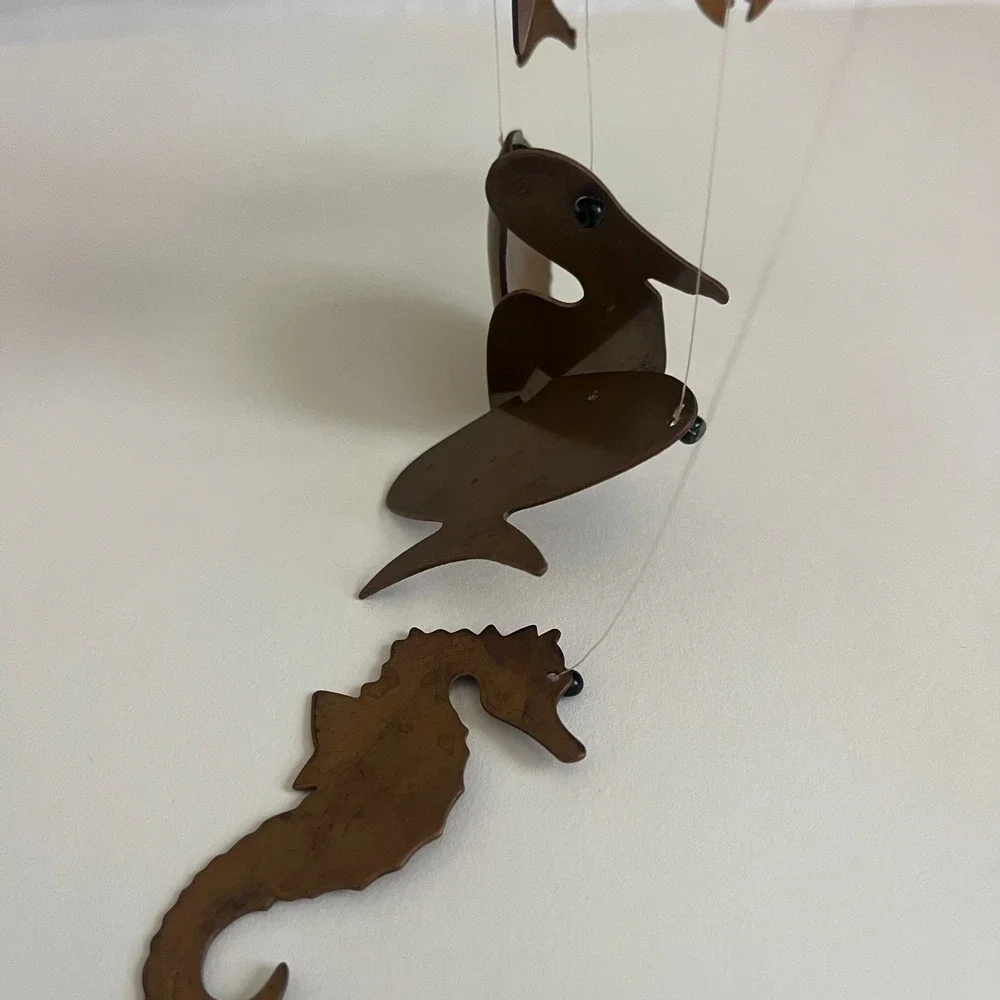 Vintage Brass Ocean Sea Life Creatures Fish‎ Birds Animals Spiral Wind Chimes